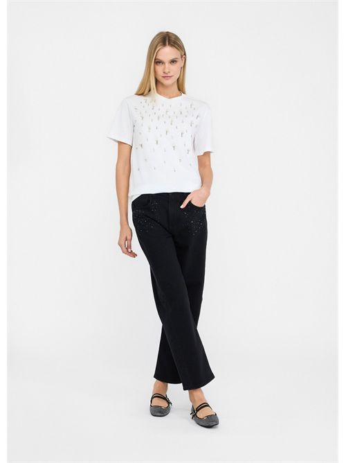T-shirt con perle e strass LIU JO | CF5072JS088/11111